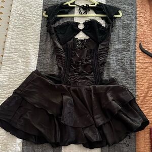 Elegant Black Lace-Up Mini Dress
